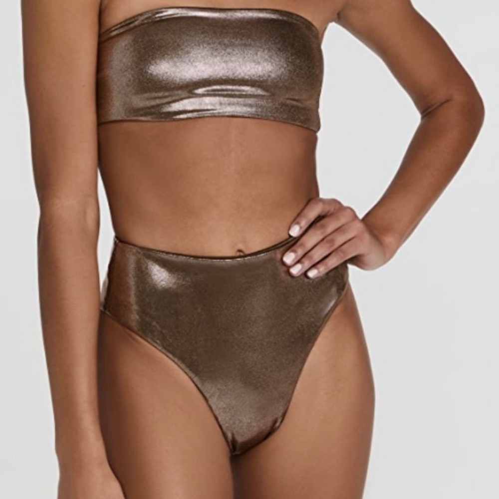 Gold + Metallic Reversible Bikini Top in Foil Nylon